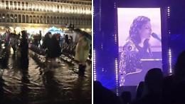 Il concerto evento di Laura Pausini a Venezia tra pioggia e acqua alta: lo show in piazza San Marco