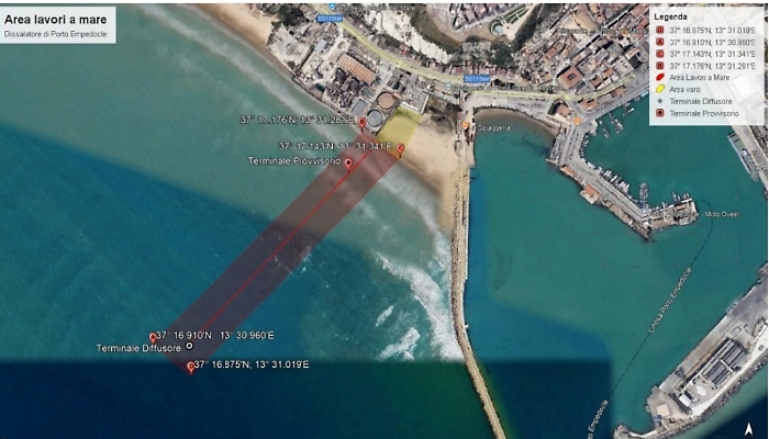 Dissalatore, la salamoia prodotta sar&agrave; espulsa a 800 metri dalla riva